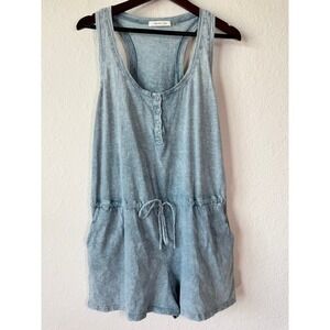 Mustard Seed Blue Mineral Wash Henley‎ Racerback Drawstring Romper Womens Large